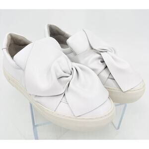 J Slides White Beauty Bow Top Sneaker Slip On Platform White Leather Size 6.5